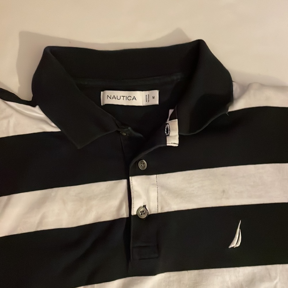 Náutica striped print (blue / white) polo shirt. Size M. Short sleeves, used - Picture 10 of 15